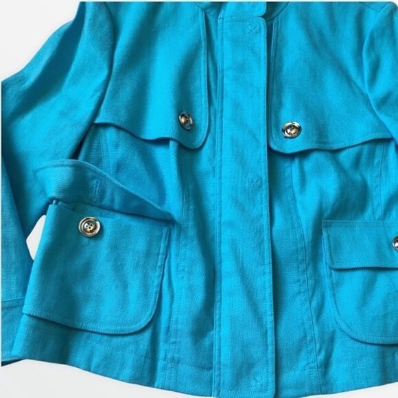 Eccoci Y2K Linen Cotton Blazer Jacket paramilitary cropped sky blue zip up M - Picture 10 of 15